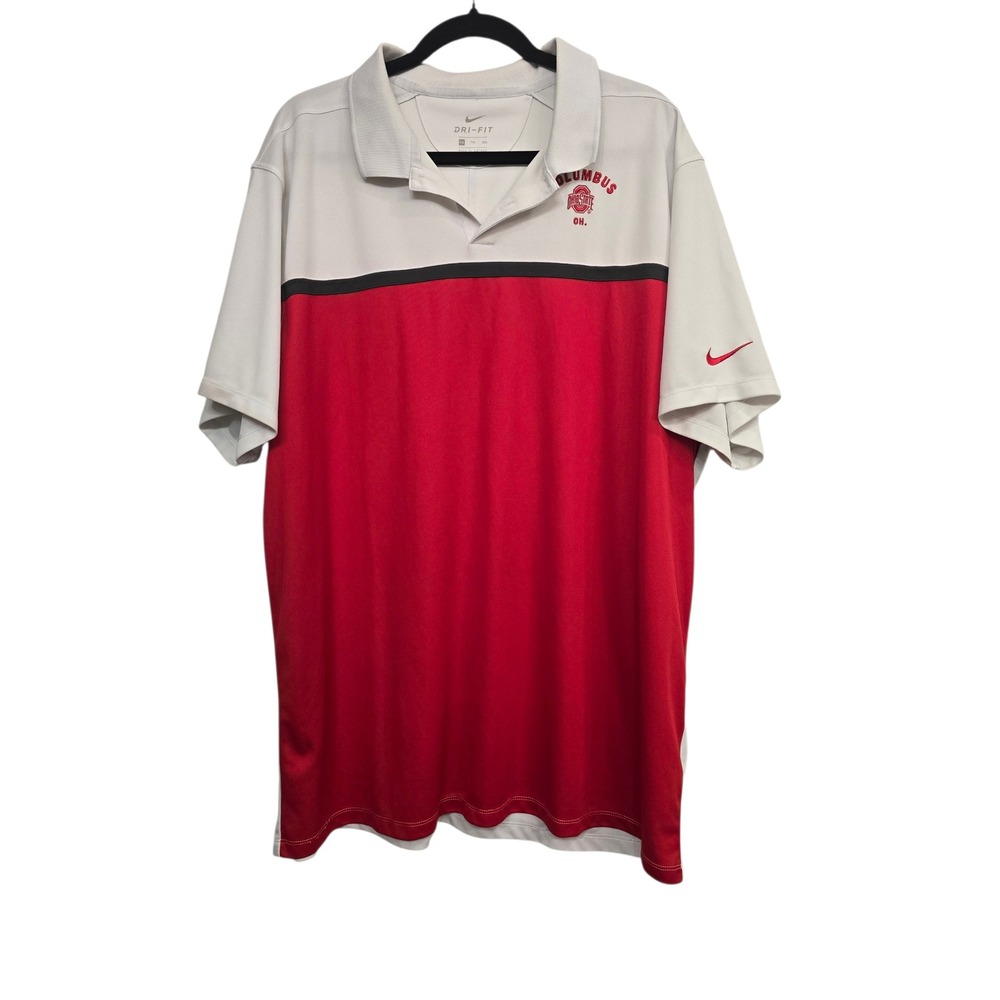 Nike Dri-FIT Ohio‎ State Buckeyes Columbus Polo Shirt Men's 2XL Red White Golf